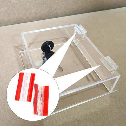 Four Pack Clear Acrylic Self Adhesive Hinges 75x45mm 275 Degree Rotating Transparent Plastic Hinge Set on acrylic box