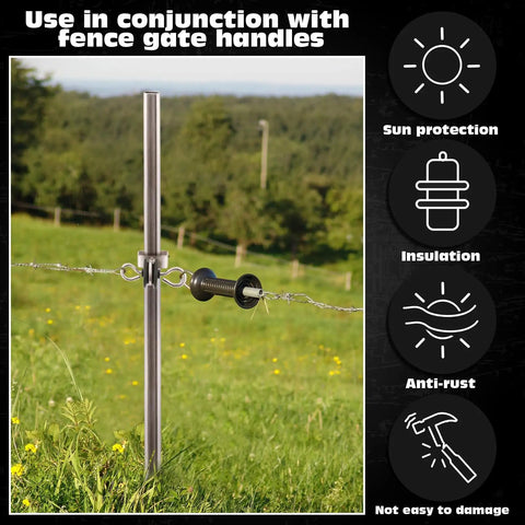 Six Pack Electric Fence Gate Handles And T Post Anchors With Double Hook Two Rings Steel Insulators on fence post