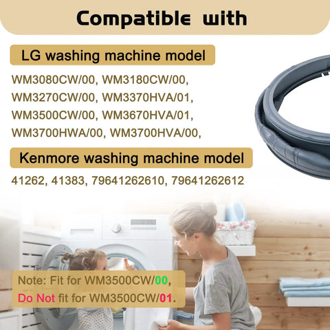 Heavy Duty Front Load Washer Door Gasket Seal Grey Replacement For Compatible Front-Load Washers and compatibility chart