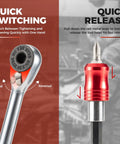 Close-up of reversible ratchet wrench and quick release feature from 14 In 1 Bike Tool Kit With Portable Foldable Multitool
