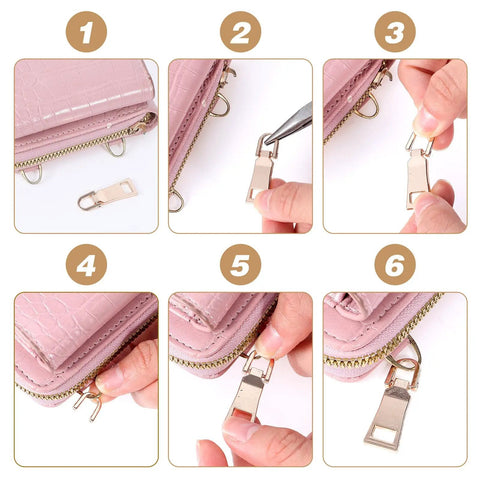 Step-by-step guide using Nine Piece Zipper Pull Replacement Kit Includes Metal Zipper Tabs For Luggage Backpacks Jackets Sewing Supplies