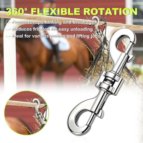 12 Pack Bulletproof Double Ended Bolt Snap Hooks 4 7 Inch Zinc Alloy Trigger Clips showing 360° rotation for easy use and efficiency.