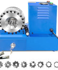 Tough As Nails Portable Electric Hydraulic Hose Crimper With Eight Solid Steel Dies for no sweat fittings in blue.