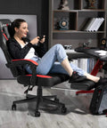 Big And Tall Gaming Chair 400 Lb Capacity Heavy Duty Office Chair With Reinforced Footrest Wide Seat And High Back For PC Desk Red PU Leather Linkage Armrests Thickened Steel Frame, user reclining