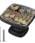 Four Pack Square Cabinet Knobs Set Black Glass And ABS Handles For Kitchen Cabinets, decorative flower and fence style knob