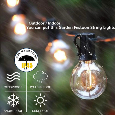 Close-up of glowing bulb on 100Ft Outdoor LED G40 Globe String Lights Waterproof IP44 With 52 Shatterproof Bulbs Plus 2 Extras