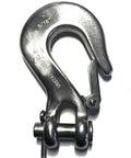 316 Stainless Steel Clevis Slip Hook With Safety Latch Five Sixteenth Inch Marine Grade For Marine Tie Downs And Heavy Lifting Dockside Rigging Corrosion Resistant Rugged And Polished Finish in close-up view.