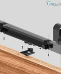 Hole-Free Barn Door Soft Close Mechanism, Upgraded Sliding Door Hardware with Spring Buffer Damper installed on door track