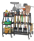 Heavy Duty Garden Tool Organizer On Wheels With Six Wheels Three Lockable And Two Baskets Large Metal Garage Tool Storage