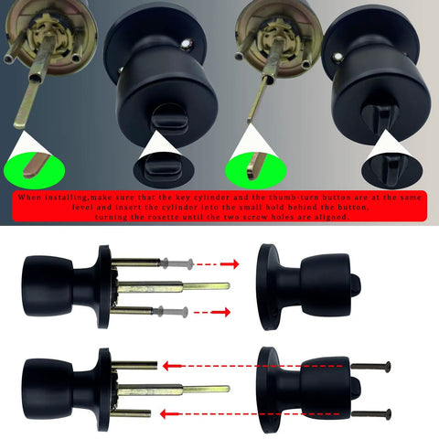 Black Matte Round Ball Door Knob With Lock And Keyed Entry For Interior Or Exterior Doors ANSI Grade 3 Install Guide