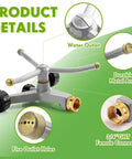 Heavy Duty Metal Rotary Lawn Sprinkler With 3 Arm Automatic Revolving Whirl And Wheeled Base Chainable, product details view