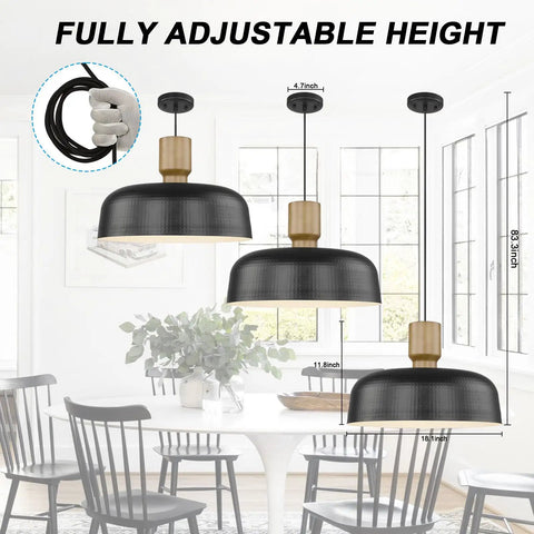 Farmhouse Pendant Lights Set, 2-Piece Adjustable Hanging Fixtures With Hammered Metal Shades, 12.4 Inch Blue Pendant Lighting