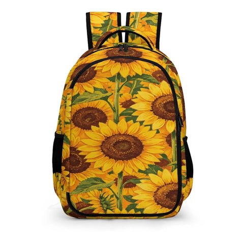 Front view of the Dense Sunflower Repeat Printed Backpack For Everyday Carry Unisex Large Capacity Daypack With Durable Zipper.