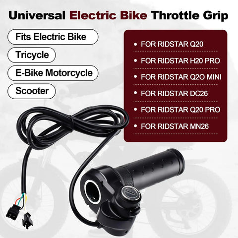 Full Twist Electric Bike Throttle Grip With 3 Pin Plug And Play And 2 Keys Universal Fit For 12V To 72V E Bikes Motorcycles And Scooters Easy Replace For Ridstar Q20 And Other Models