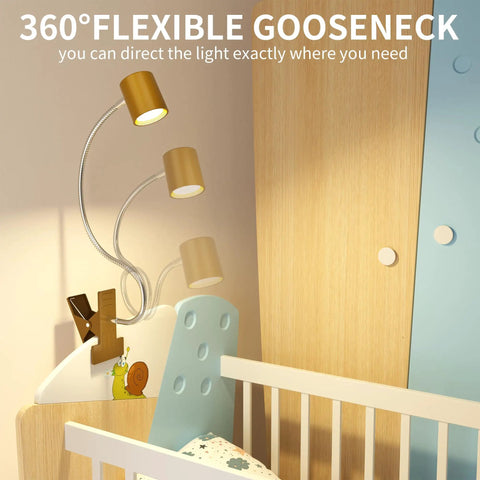 USB Clip Desk Lamp With 360 Gooseneck Reading Light For Home Office near baby crib, 3 color modes displayed