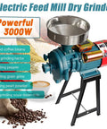 Electric Grain Mill 3000W Grinder For Wet And Dry Cereals Corn And Wheat Milling, heavy-duty grinder with funnel and cast iron disc