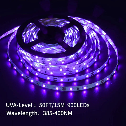 Lit 50 Foot Black Light Strip Kit With 900 LEDs 12V Flexible Lighting glowing in dark for parties and stage effects