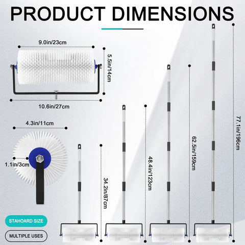 Product dimensions of Spiked Roller For Self Leveling Concrete And Epoxy Bubble Removal 9 Inch Floor Leveling Spiked Roller