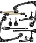 Front Suspension Kit For Chevy Silverado 1500 Suburban 1500 Tahoe 1999 To 2006 Includes Upper Control Arm Inner And Outer Tie Rod Ends Sway Bar Link And Lower Ball Joints, black steel parts