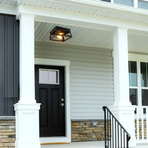 Industrial Square Flush Mount Ceiling Light For Porch Kitchen Hallway And Entry Modern Black Rustic 2 Light Fixture