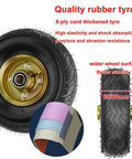 Heavy Duty Rubber Casters And Swivel Wheels For Furniture And Workbench Puncture Proof Pneumatic Trolley Rollers close-up of 8-ply tire with gold hub.