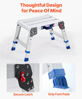 Beefy Aluminum Folding Work Platform With Adjustable Height From 12 To 16 Inches 500 Lb Capacity Non Slip Work Surface Portable Bench For Painting Cleaning Home And Pro Use, secure latch and grip foot pads
