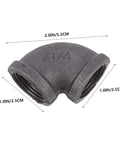 3/4 inch Elbow Iron Pipe Fitting with dimensions, Six Pieces, Three Quarters Inch Industrial Connectors For Plumbing And DIY Projects