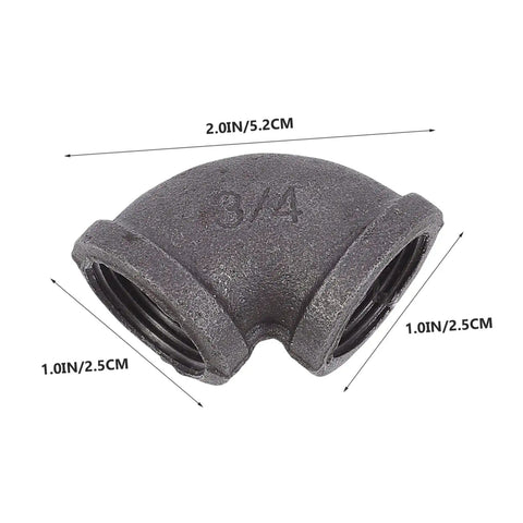 3/4 inch Elbow Iron Pipe Fitting with dimensions, Six Pieces, Three Quarters Inch Industrial Connectors For Plumbing And DIY Projects