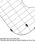 Close-up of corner edge of Heavy Duty Stainless Steel Kitchen Sink Grid With Rear Drain, showing rubber protectors and grid lines.