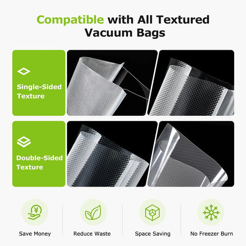 Globefish Technology Vacuum Sealer Machine For Home Kitchens compatible with single-sided and double-sided textured vacuum bags