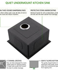Heavy Duty 16 Gauge Stainless Steel Undermount Bar Sink 13 Inch By 15 Inch Exterior, sound dampening pads detailed view