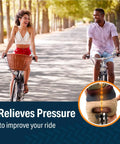 Wide Cruiser Bicycle Saddle With Memory Foam Cushion, Steel Spring And Elastomer Suspension on bike, relieves pressure.