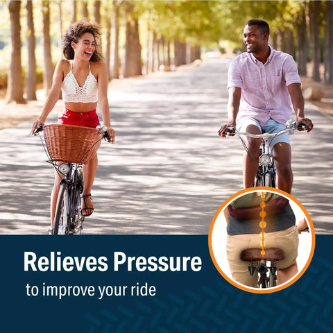 Wide Cruiser Bicycle Saddle With Memory Foam Cushion, Steel Spring And Elastomer Suspension on bike, relieves pressure.