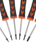 FOMIYES Premium 6-In-1 Precision Screwdriver Set Made From Chrome Vanadium Steel With Comfortable Ergonomic Handles Perfect For Watch Fixes And Micro Electronics Repair On The Go. six precision screwdrivers with black orange ergonomic handles and chrome vanadium steel shafts