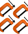 2 Inch C Clamp Set, Four Heavy Duty Steel C Clamps For Woodworking, Welding, And Building Projects, Industrial Strength With Anti Rust Finish, Non Slip Screws, 1 Inch Throat, Durable Orange Finish For A Reliable Grip. Four orange steel C clamps