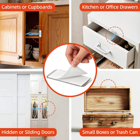 Ultra Thin No Drill Magnetic Cabinet Catch 6 Pack With Adhesive Stainless Steel Door Latches for cabinets and drawers use