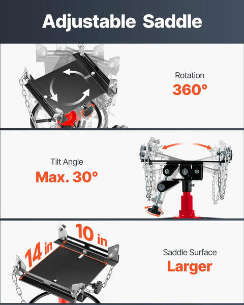 Half Ton Hydraulic Transmission Jack With 1100 Lb Capacity, 33.5 To 67 Inch Lift Range, 2 Stage Telescoping Design, Foot Pedal Release, 360 Degree Swivel Wheels, Car And Light Truck Transmission Lift, Red