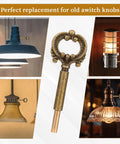 Antique brass lamp turn knob switch, close-up; 1/2-in extensions, 4-pack for floor and table lamps