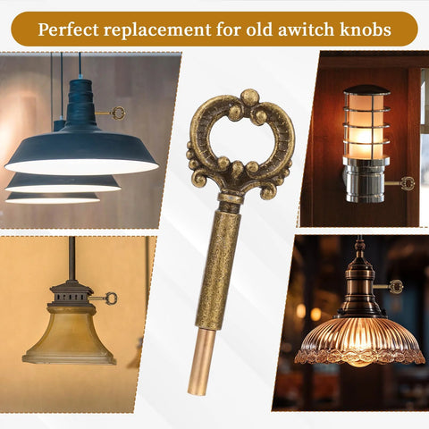 Antique brass lamp turn knob switch, close-up; 1/2-in extensions, 4-pack for floor and table lamps