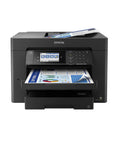 Wide-Format All-In-One Printer With Wireless Printing Up To 13 By 19 Inches, Copy Scan And Fax, 50-Page ADF, 500-Sheet Paper Capacity, And 4.3-Inch Color Touch Screen For Home Office And Creative Projects showing paper output