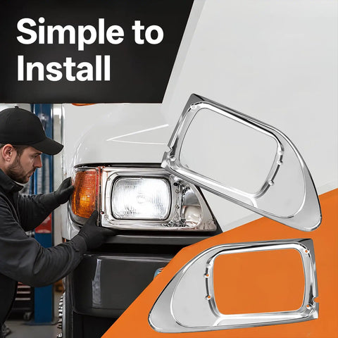 Mechanic installing Chrome Headlight Bezels for International Trucks 9200 9200i SBA 5900 5900i SBA 9400 9400i SBA Pair Built Tough
