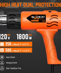 Hot Air Heat Gun Kit With 3 Temperature Settings From 122F To 1112F 50C To 600C Fast Heating Pivoting Handle displayed on a graphic