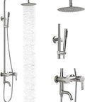Outdoor Shower Rig With 8 Inch Rainfall Head And Handheld Spray SUS304 Stainless Steel Wall Mount
