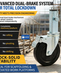 Close-up of No Nonsense Heavy Duty Scaffolding Casters 5 Inch with dual brakes, showcasing locking mechanism and sturdy construction.