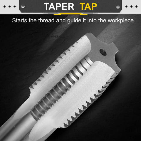 Close-up of Hand Taper Tap 1-1/2 Inch 6 BSW Right Hand Taper Style Tap For Precision Threading In Steel High Speed Steel HSS
