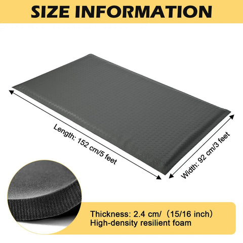 3 X 5 Foot Anti Fatigue Floor Mat Extra Thick Fifteen Sixteenths Inch Ergonomic Diamond Plate Heavy Duty Non Slip Industrial Grade Mat To Ease Leg And Back Pain Durable Gray, side view showing thickness and texture
