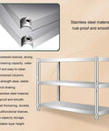 Close-up of Heavy Duty Two Tier Stainless Steel Storage Rack Rust Resistant Boss Rack showing thick shelves and strong support.