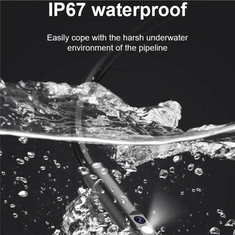 Slick Wireless WiFi Borescope Camera For Auto Shops And DIY Pros Features HD Imaging Lens submerged in water showcasing IP67 waterproof design.