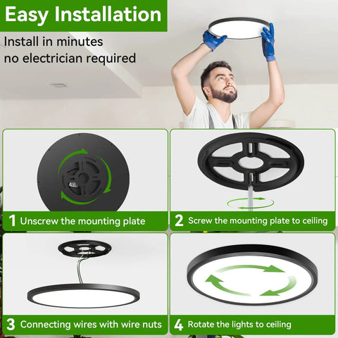 Installation guide for Nine Inch LED Ceiling Light Flush Mount Dimmable 3CCT 3000K 4500K 6000K 2800LM For Kitchen Bedroom Living Room Black Pack Of Six Ultra Bright Energy Efficient Low Profile Design.