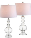 Clear Glass Table Lamp Set of 2 for Living Room and Bedroom Decor, modern bedside lamps with white linen shades, 28.5 inch tall